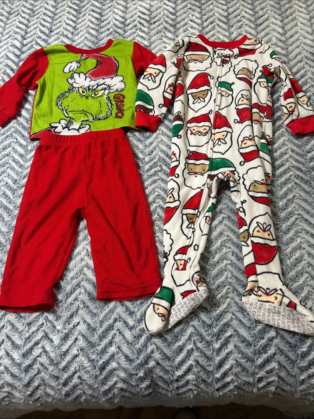 Grinch Christmas Holiday Pajama Set + Santa Footed Sleeper - Red & Green